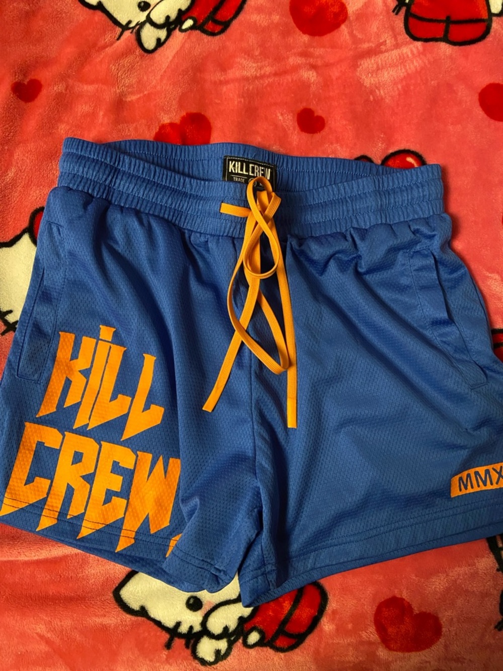 Kill Crew Blue Athletic Shorts with Orange Accents